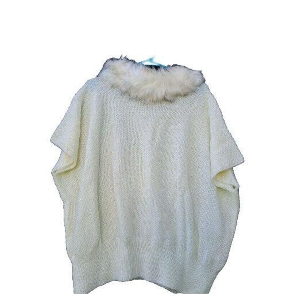Women’s Mixit Faux Fur Collar Warm Knit Poncho One Size Fits Most Sweater Vest